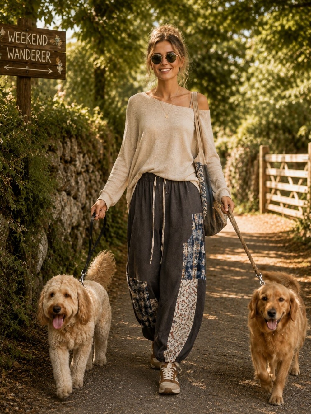 045  The Quiet Willow 2- Patchwork Wide-Leg Pants In Charcoal